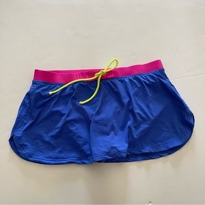 Pink and Blue Multicolor Neon Tie Waist Swimsuit Bottoms Skirt